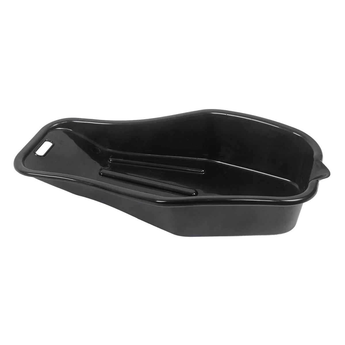 MOTO4U front view of drain pan showing capacity and shape for tidy oil changes