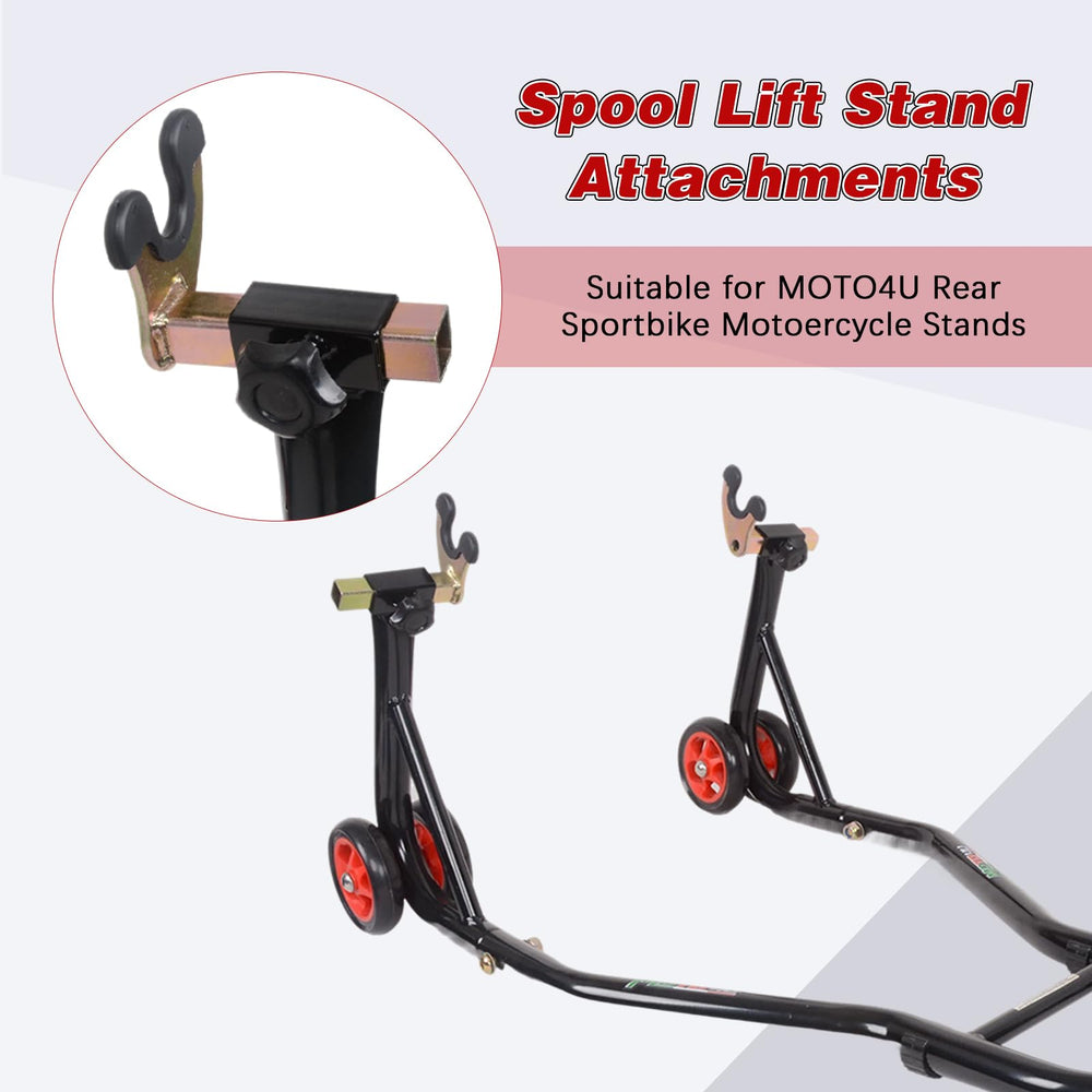 MOTO4U in-use on a motorcycle lift showing safe elevated bike positioning