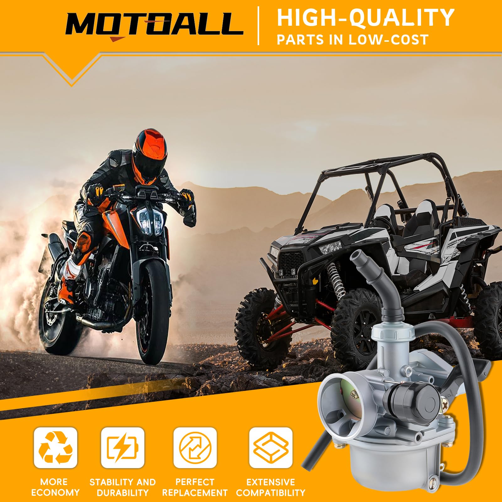 MOTOALL carburetor side profile highlighting choke lever and durable finish
