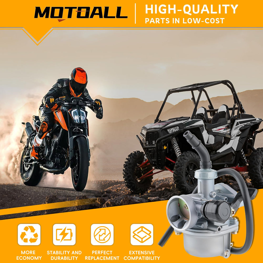 MOTOALL carburetor side profile highlighting choke lever and durable finish