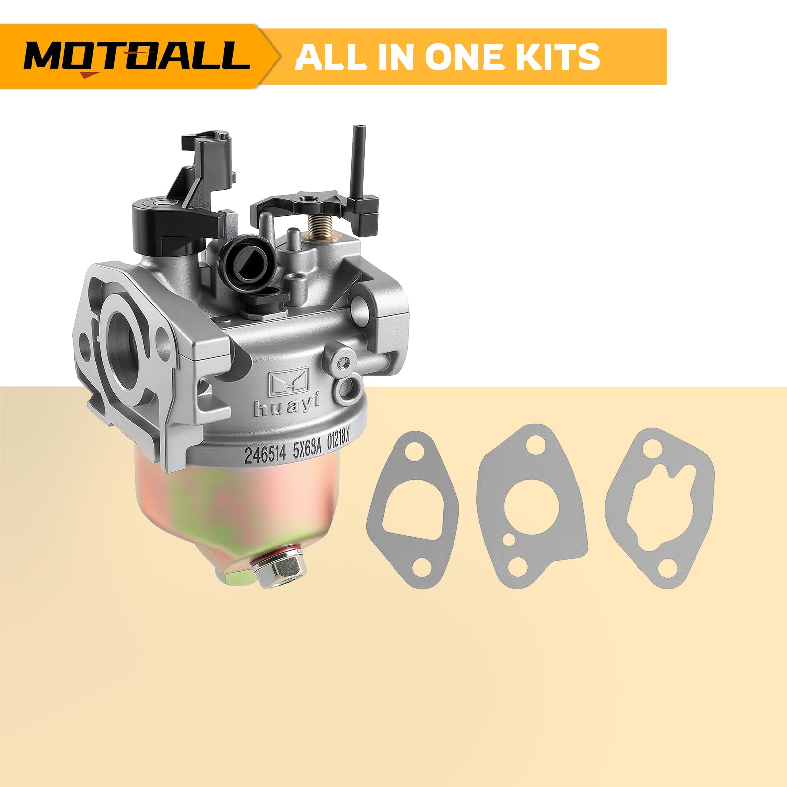 MOTOALL carburetor next to hand for size comparison and clear scale reference