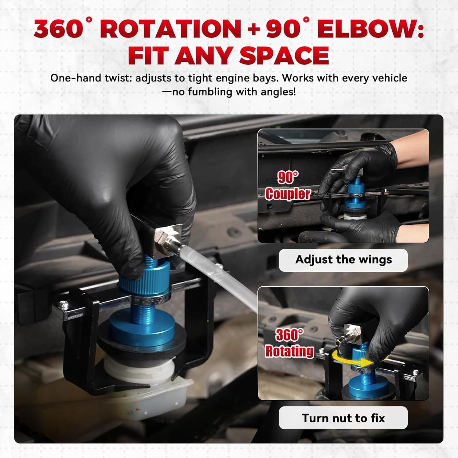 MOTOCOCHE adapter in use on master cylinder reducing spills and speeding service benefit