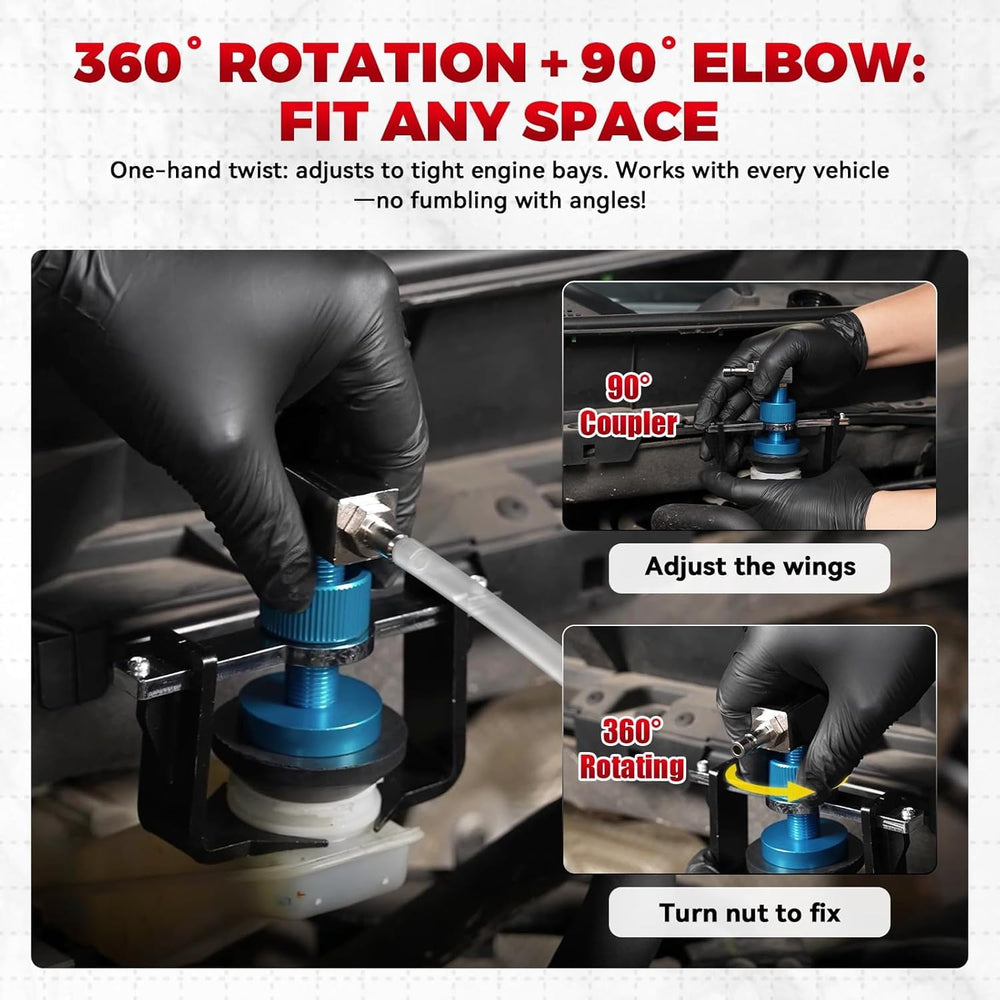 MOTOCOCHE adapter in use on master cylinder reducing spills and speeding service benefit
