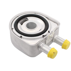 MOTOKU engine oil cooler front view showing mounting points and benefits