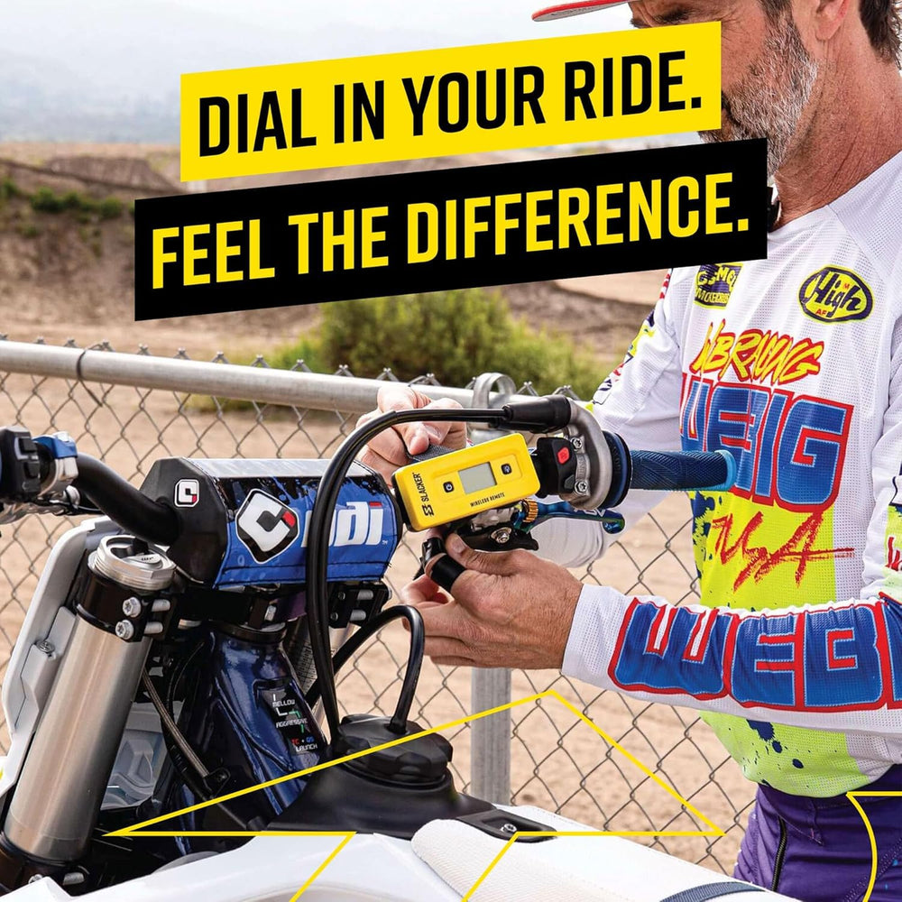 Motool Slacker mounted on handlebar for quick on-ride measurements