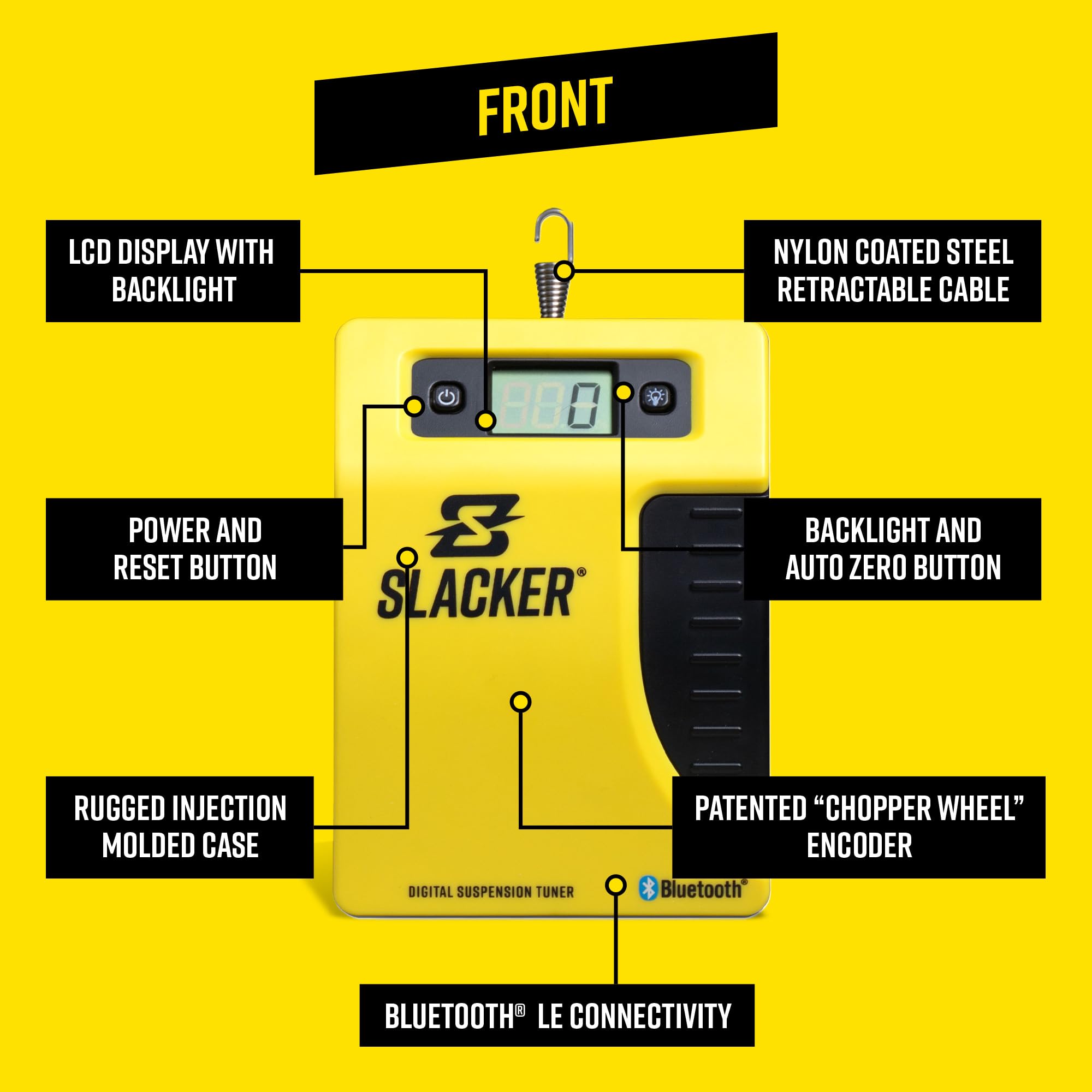 Motool Slacker app screenshot streaming live suspension readings for logging