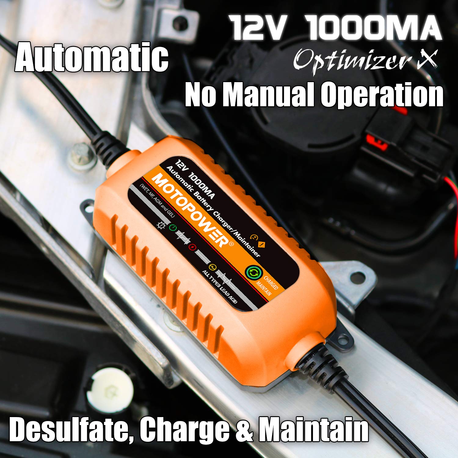 MOTOPOWER close-up LED indicator panel showing charging status clearly for quick checks