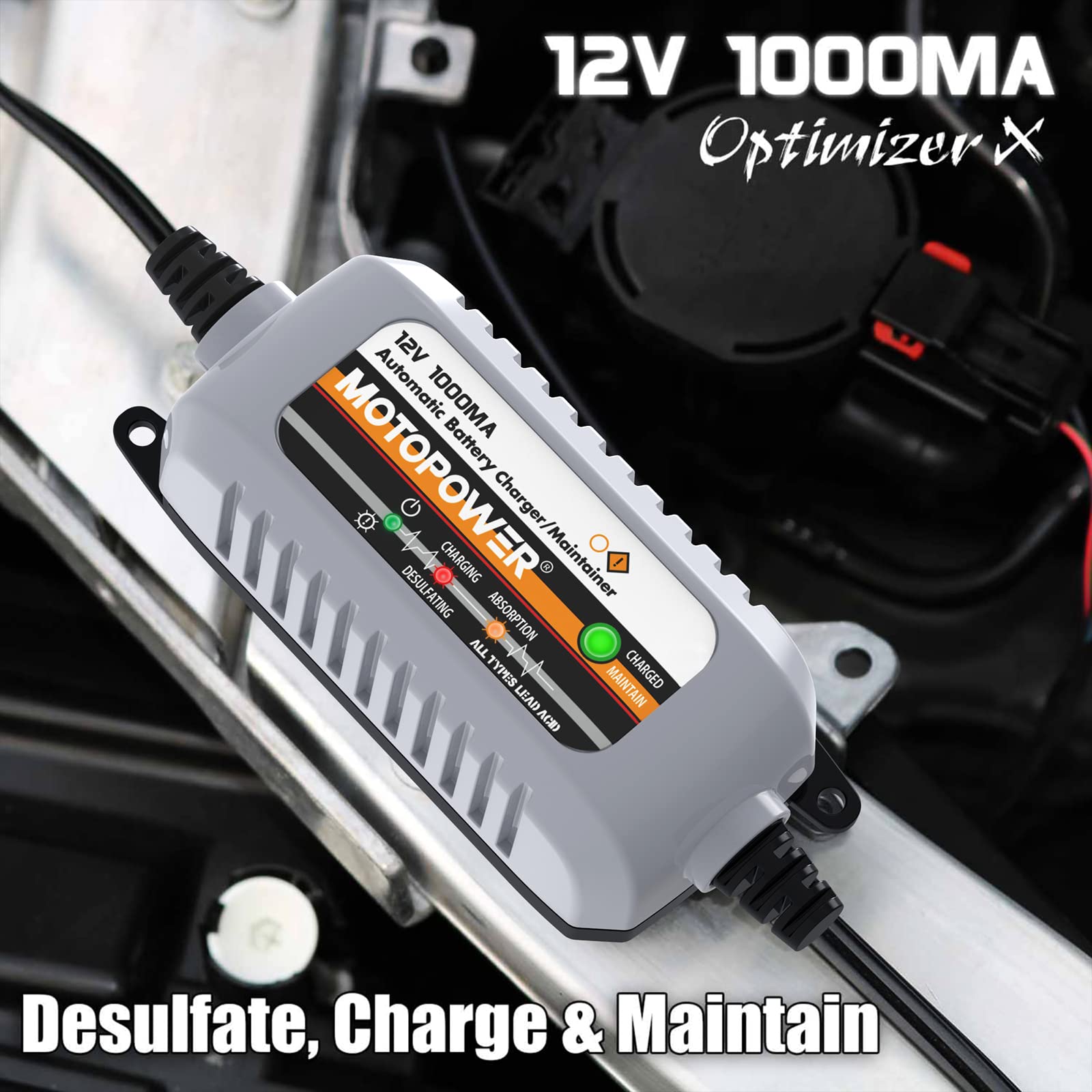 MOTOPOWER close-up LED indicator displaying charge status for quick monitoring