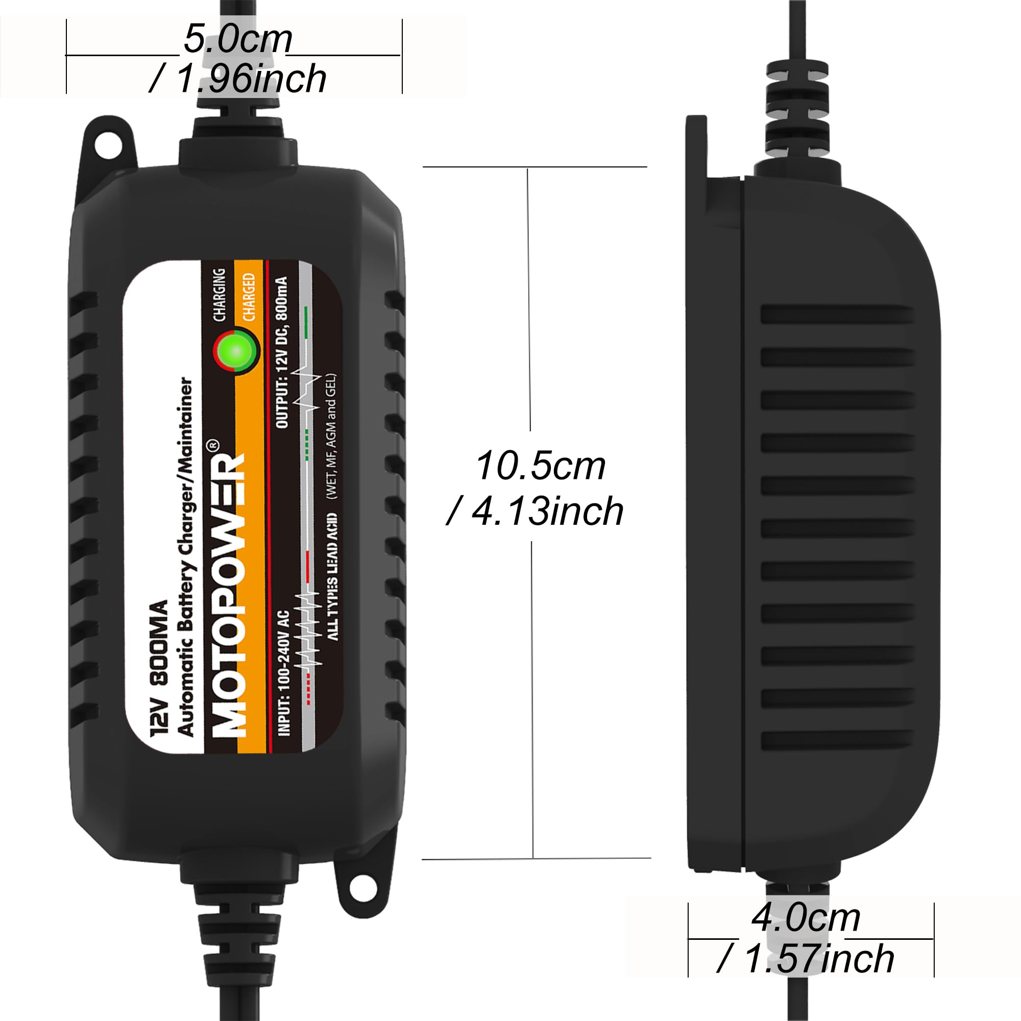 MOTOPOWER in a garage setup charging lawn mower battery for seasonal care