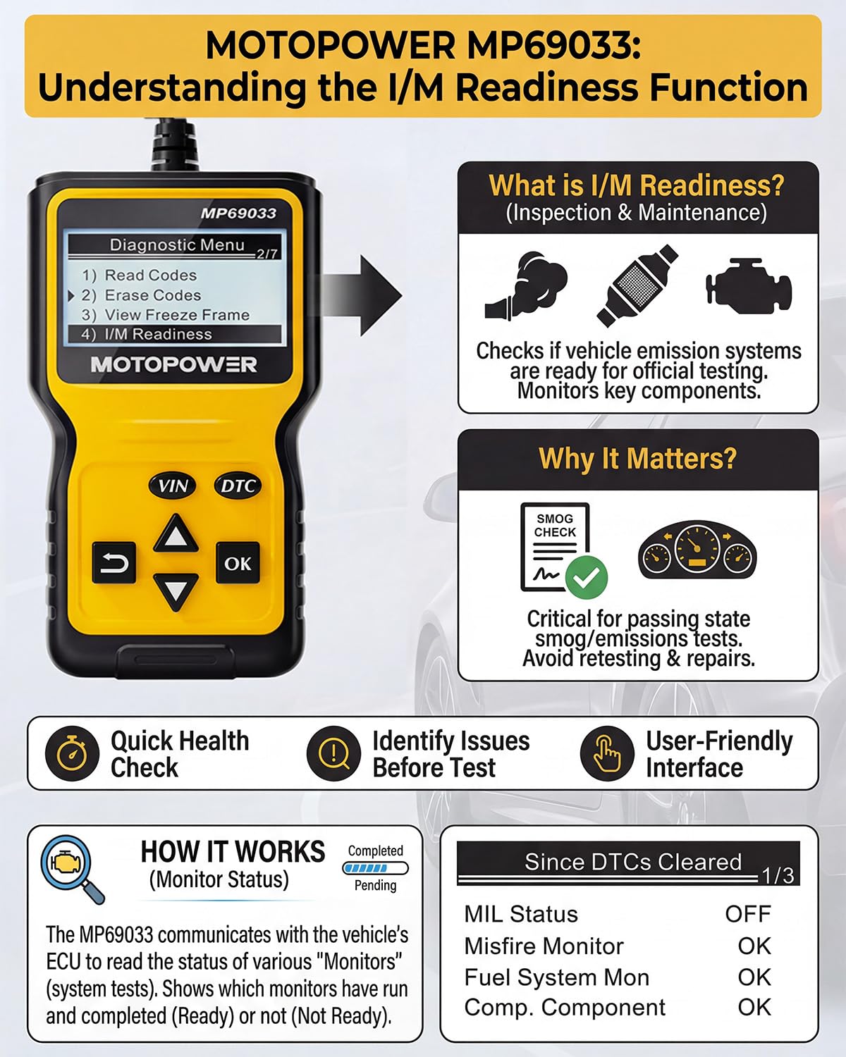 MOTOPOWER connected to car OBD port demonstrating easy plug-and-play diagnostics