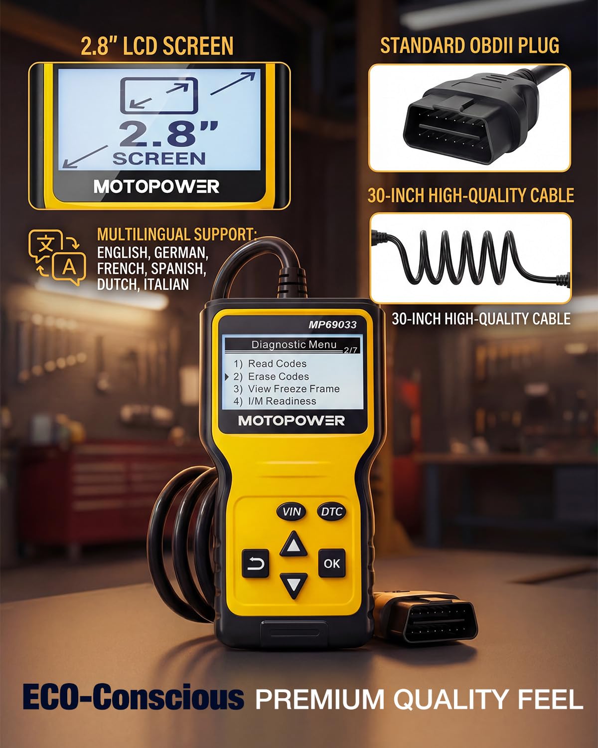 MOTOPOWER packaging with user manual indicating included instructions and support