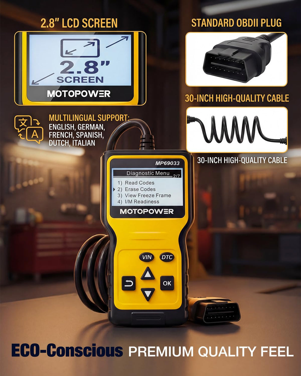 MOTOPOWER packaging with user manual indicating included instructions and support