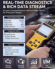 MOTOPOWER screen closeup displaying DTC and live values for instant troubleshooting