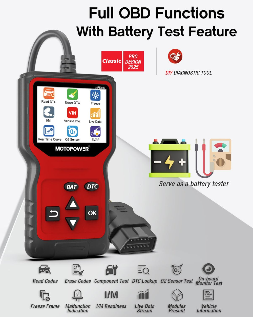 MOTOPOWER MP69033 screen displaying live engine data for quick diagnostics