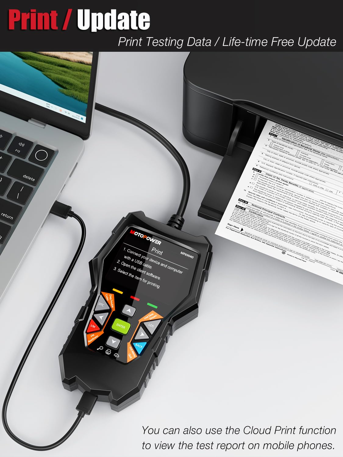 MOTOPOWER MP69040 held in hand for size comparison emphasizing ergonomic, pocketable design