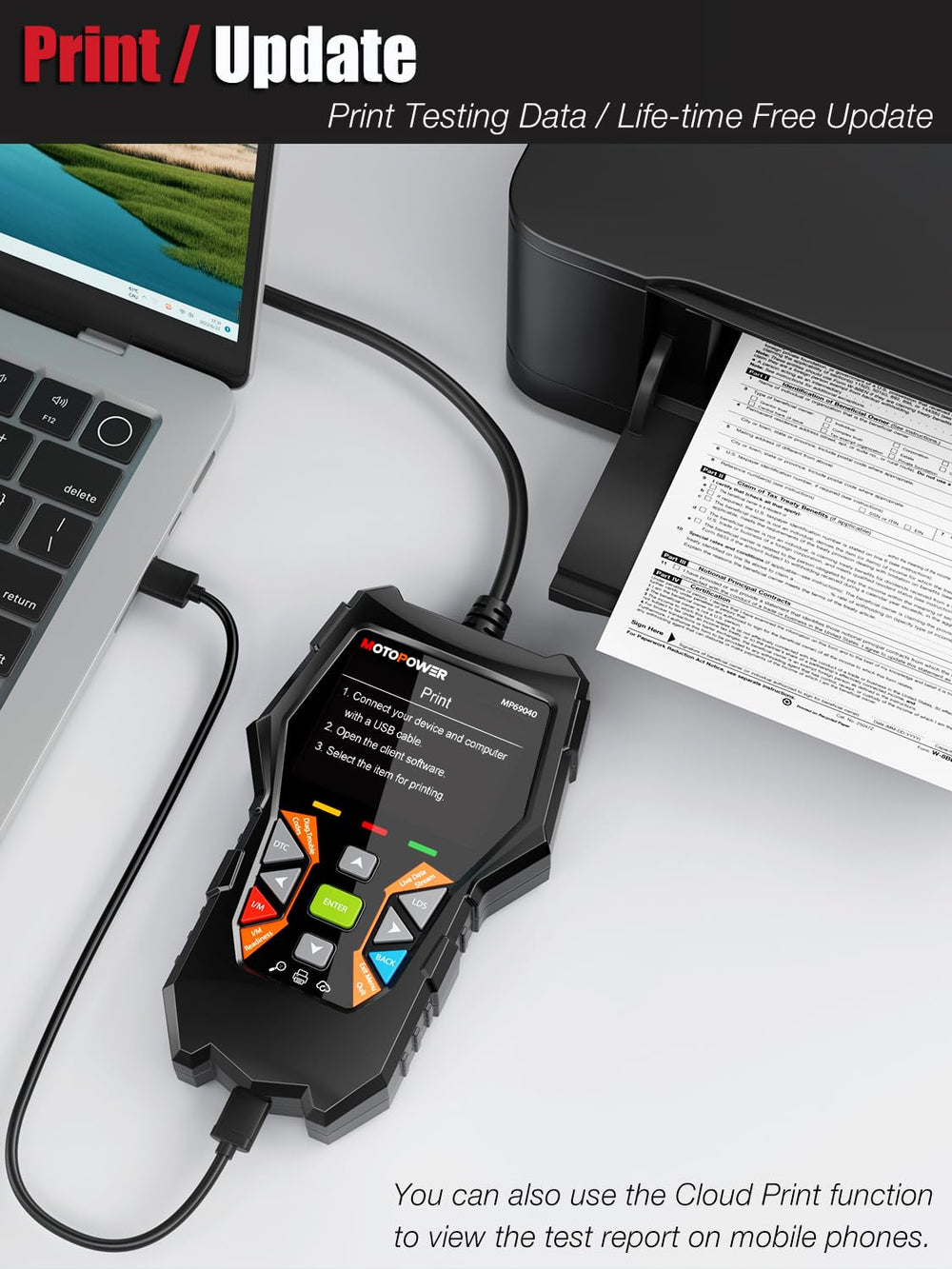 MOTOPOWER MP69040 held in hand for size comparison emphasizing ergonomic, pocketable design