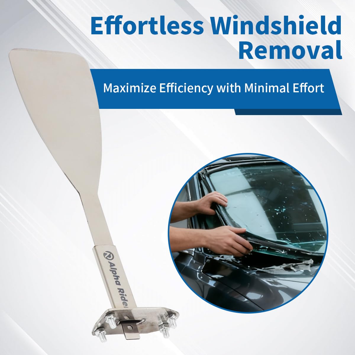 MOTOQUEEN cutting action on windshield showing efficient adhesive slicing