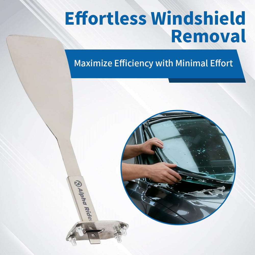 MOTOQUEEN cutting action on windshield showing efficient adhesive slicing