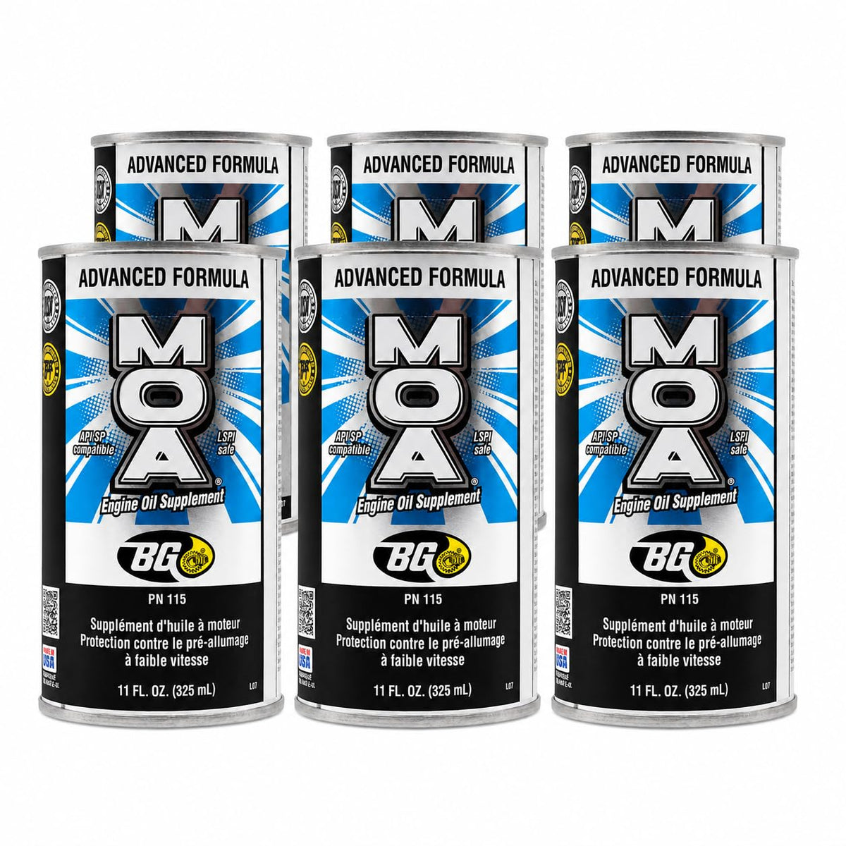 Motor God BG MOA front packaging showing six cans and benefits