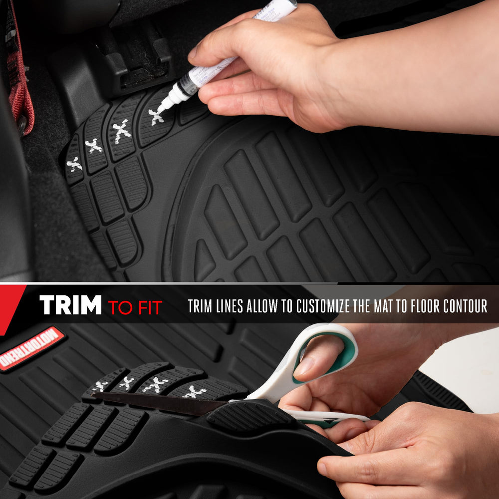 Motor Trend mat being trimmed to fit demonstrating easy customization