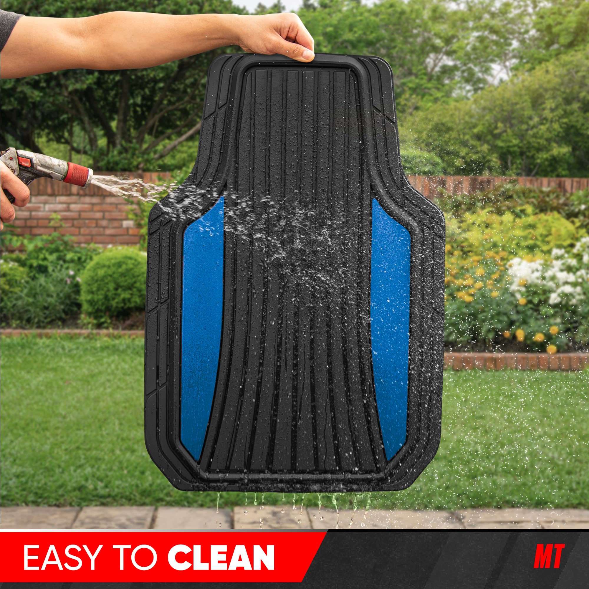 Motor Trend mat being hosed off to show easy cleaning and fast maintenance