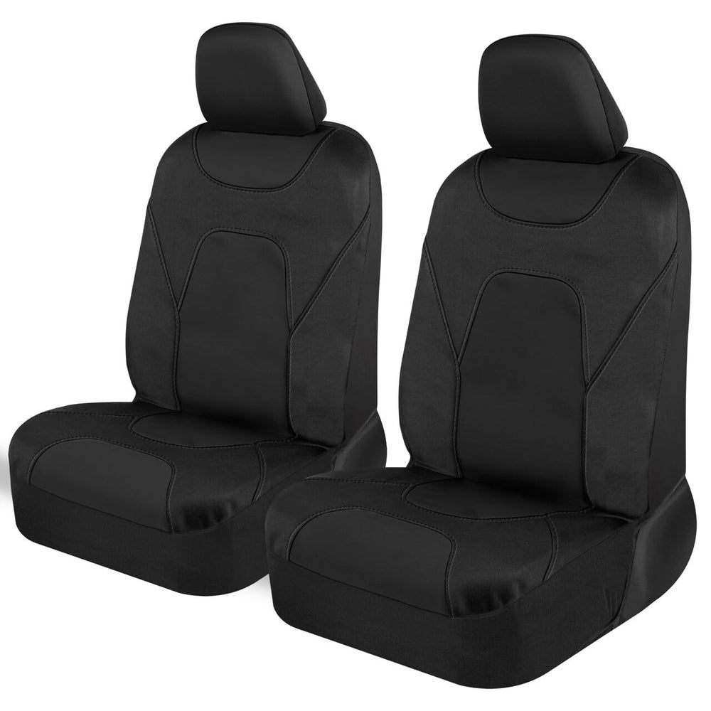 Motor Trend full-view front seat cover showing black neoprene protecting seat