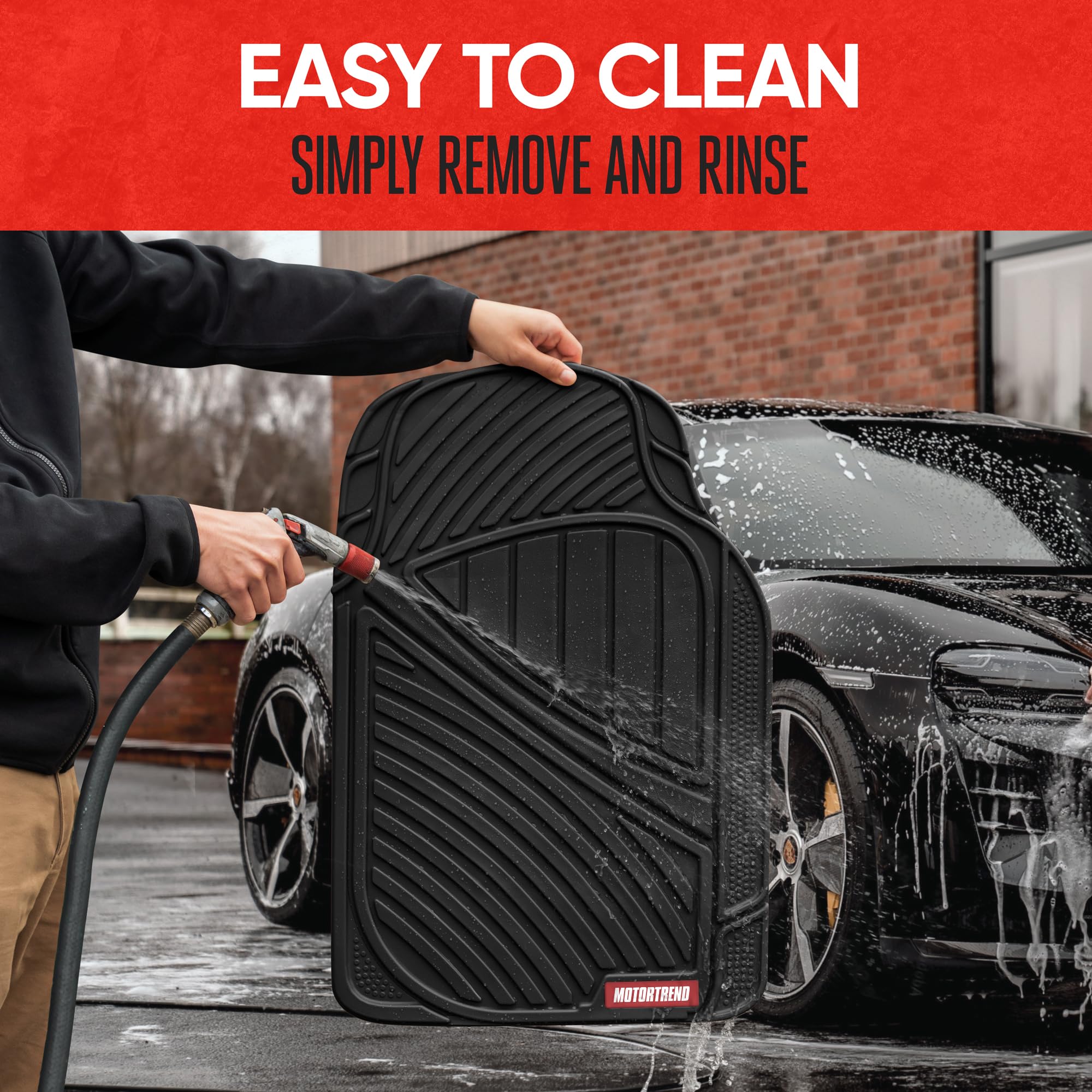 Motor Trend being hosed clean showing easy maintenance and quick drying