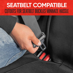 Motor Trend installed cover with child seat showing safe, neat fit