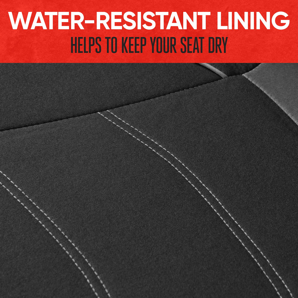 Motor Trend seat covers inside vehicle with family and pet showing easy protection