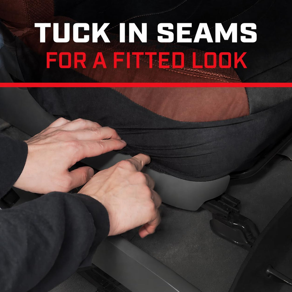 Motor Trend cover fitted on a small truck seat demonstrating semi-universal fit