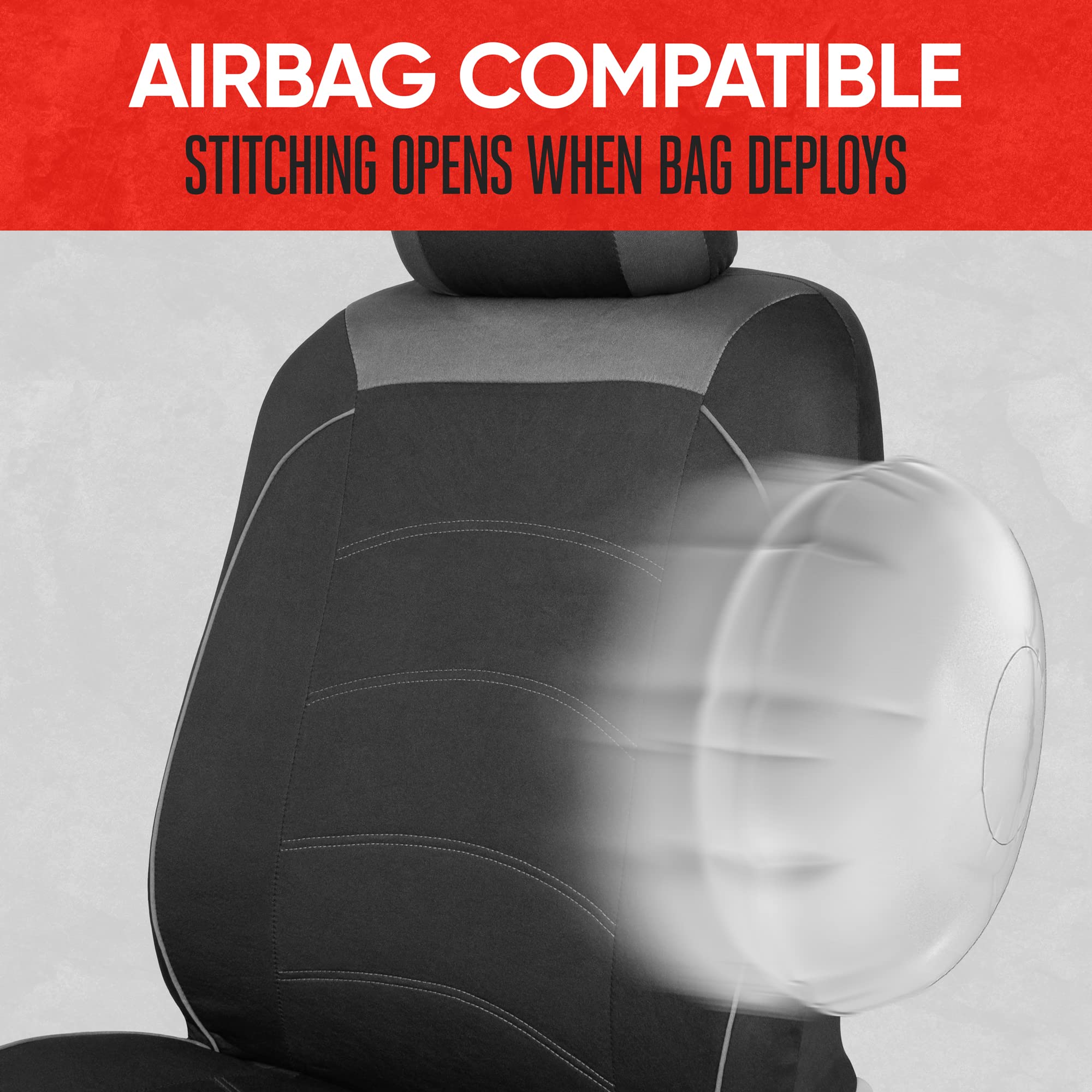 Motor Trend seat cover on standard bucket seat to illustrate fit and full coverage