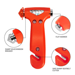 MOTORBUDDY close-up of recessed stainless seat-belt cutter for fast safe belt release benefit