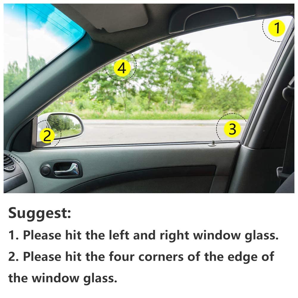 MOTORBUDDY action demo striking car window to illustrate quick escape capability benefit
