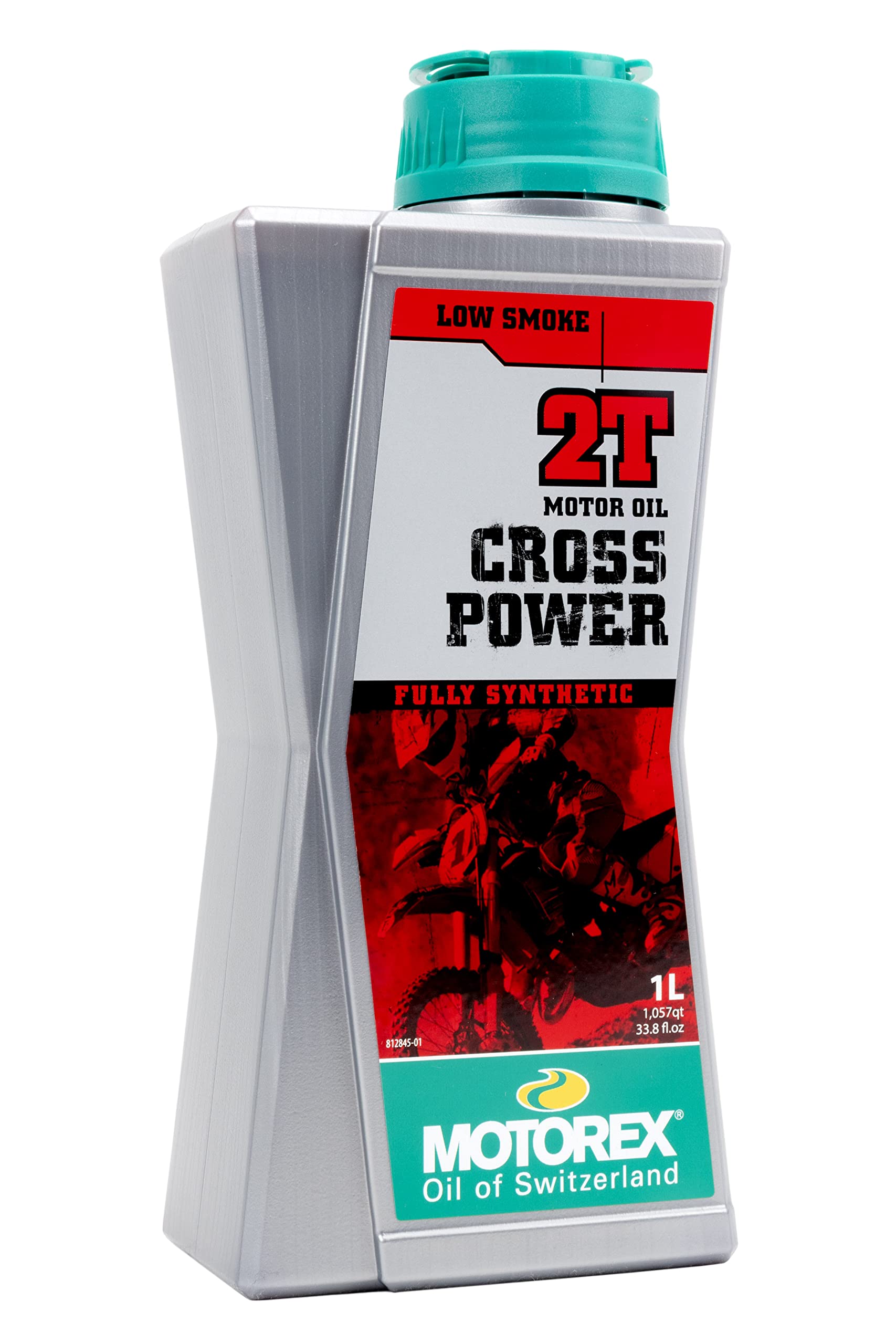 Motorex Cross Power 2T angled bottle highlighting durable packaging and grip