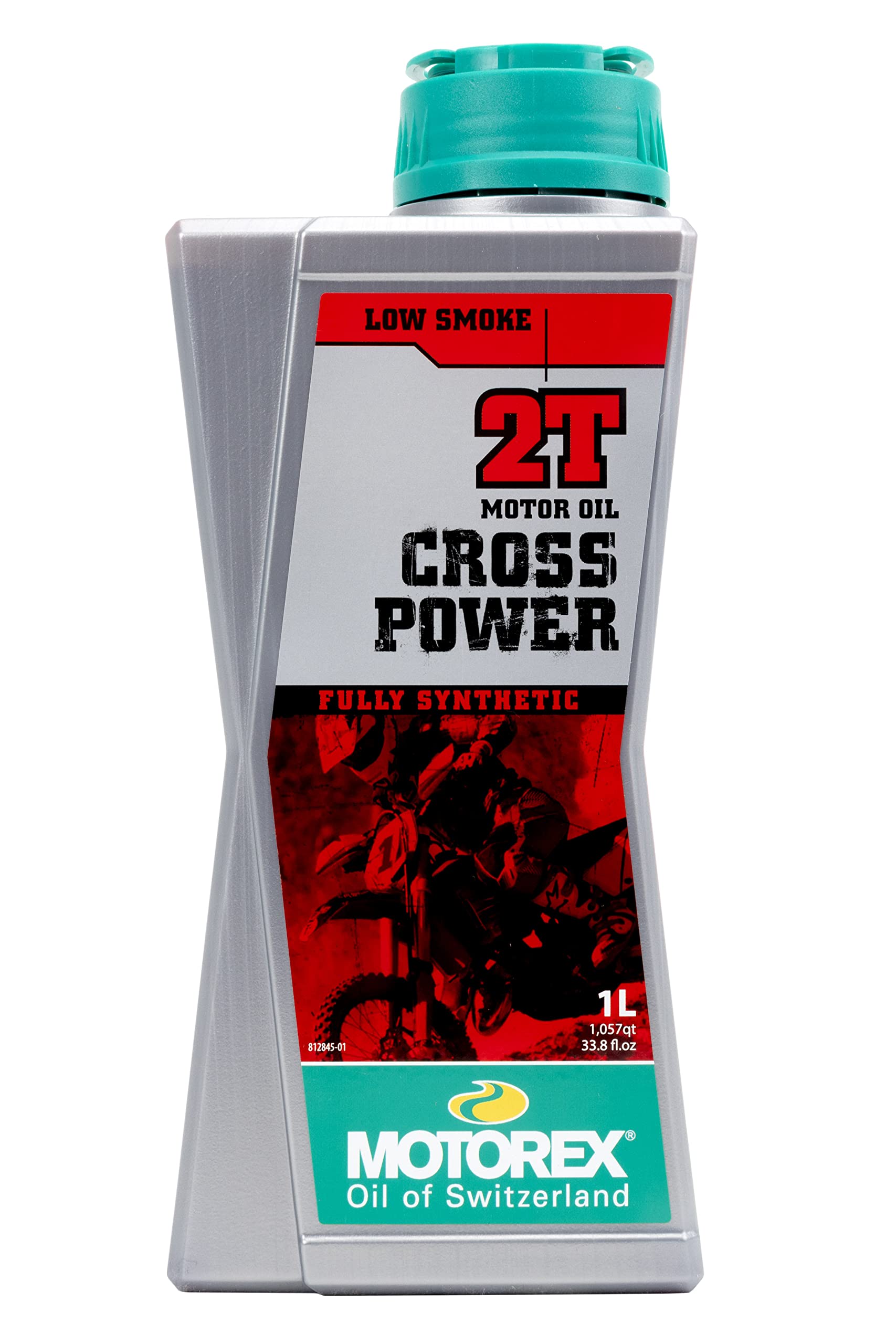 Motorex Cross Power 2T cap close-up demonstrating secure seal and spill control
