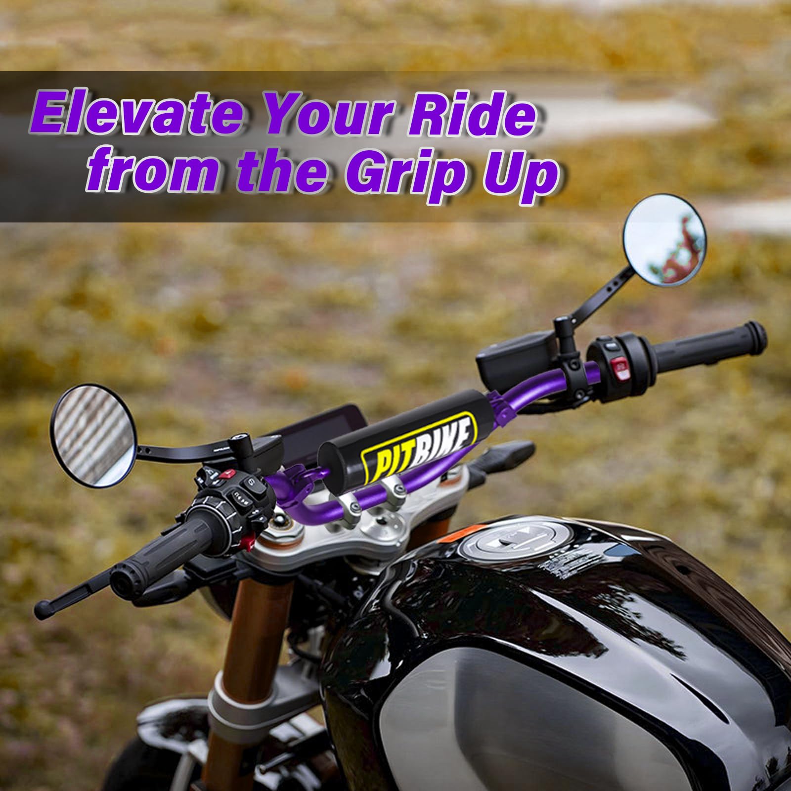 Motoroff handlebars beside ruler showing size and 7/8 inch clamp compatibility