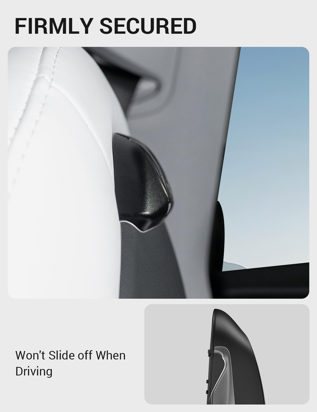 Motrobe anti-slip clips gripping seat gap to prevent slipping during driving