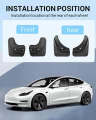 Motrobe rear mud flap installed on Model 3 front view protects paint