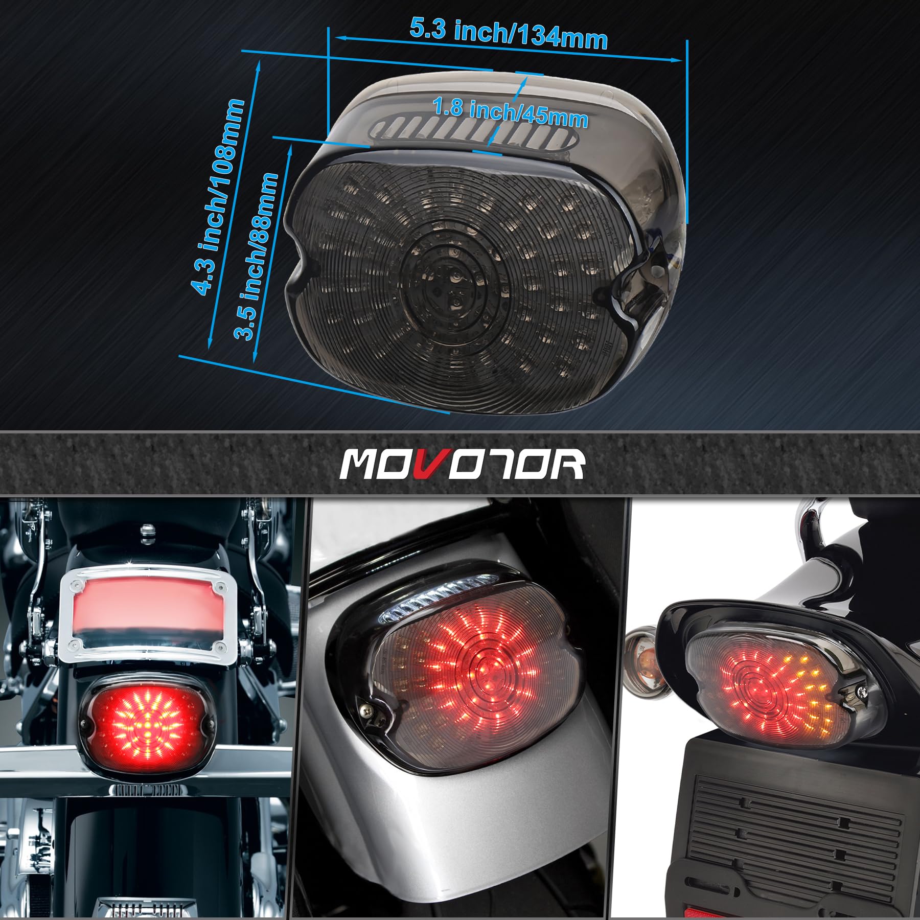 MOVOTOR tail light installed on Harley rear fender demonstrating streamlined fitment