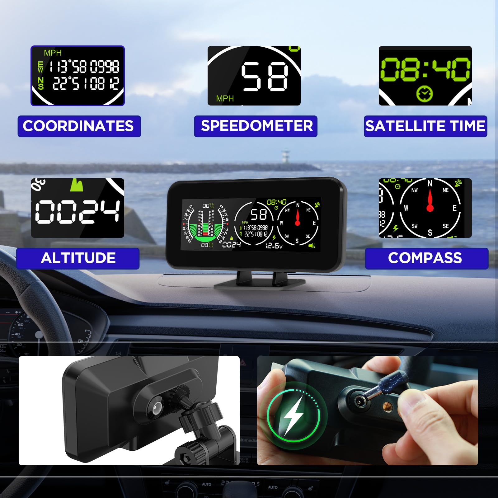 MR CARTOOL M60 mounted on car dash showing real-world use for clearer driving info