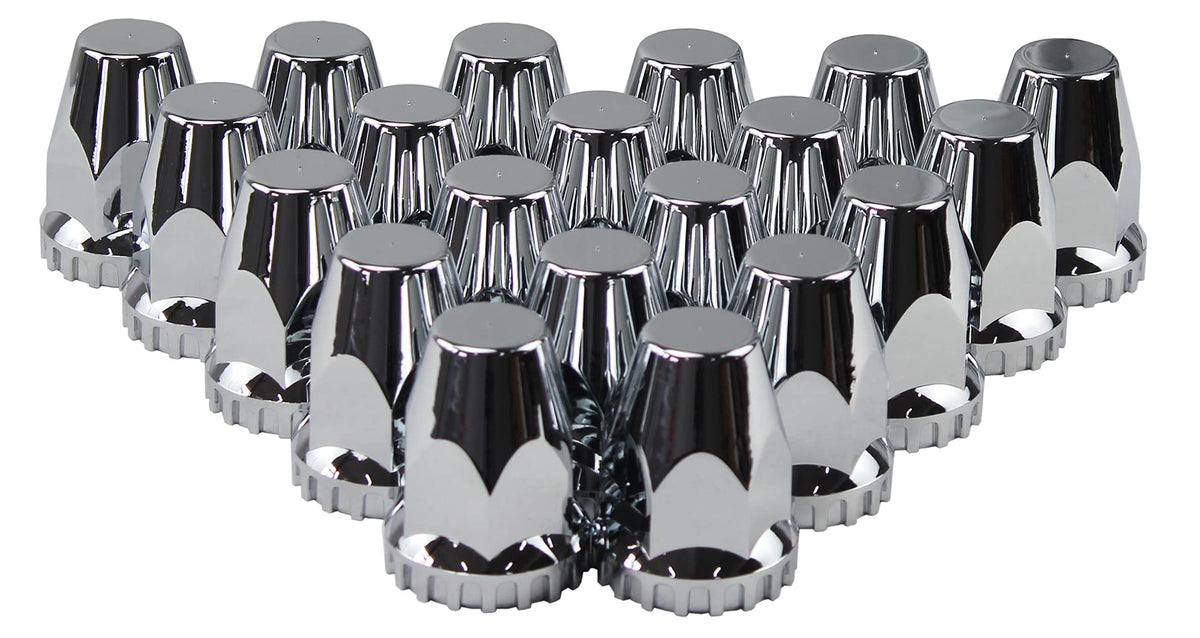 MRJLK set of 20 chrome lug nut covers showing polished finish and pack benefit