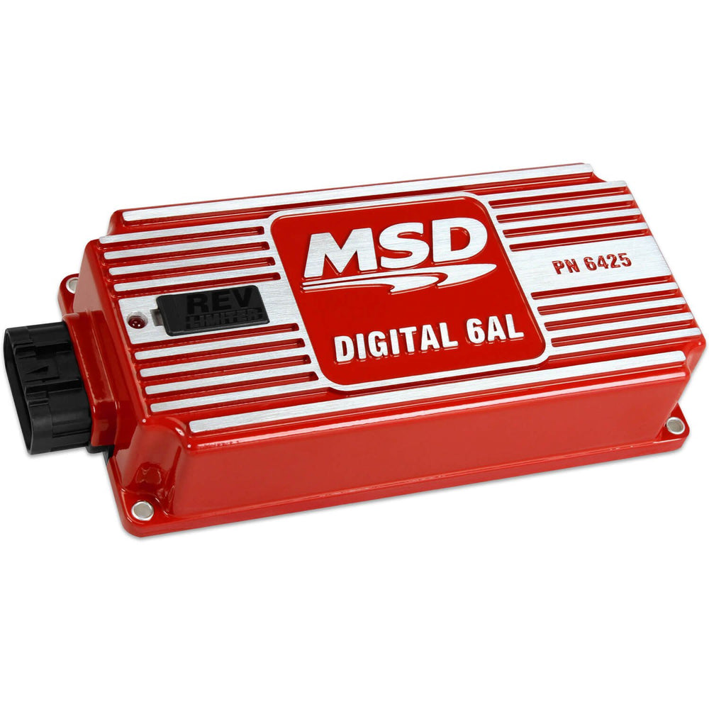 MSD 6425 front view showing red case and mounting, reliable ignition control