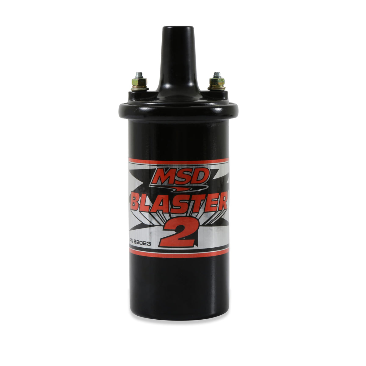 MSD 82023 front view black canister showing mounting and high-output design benefit