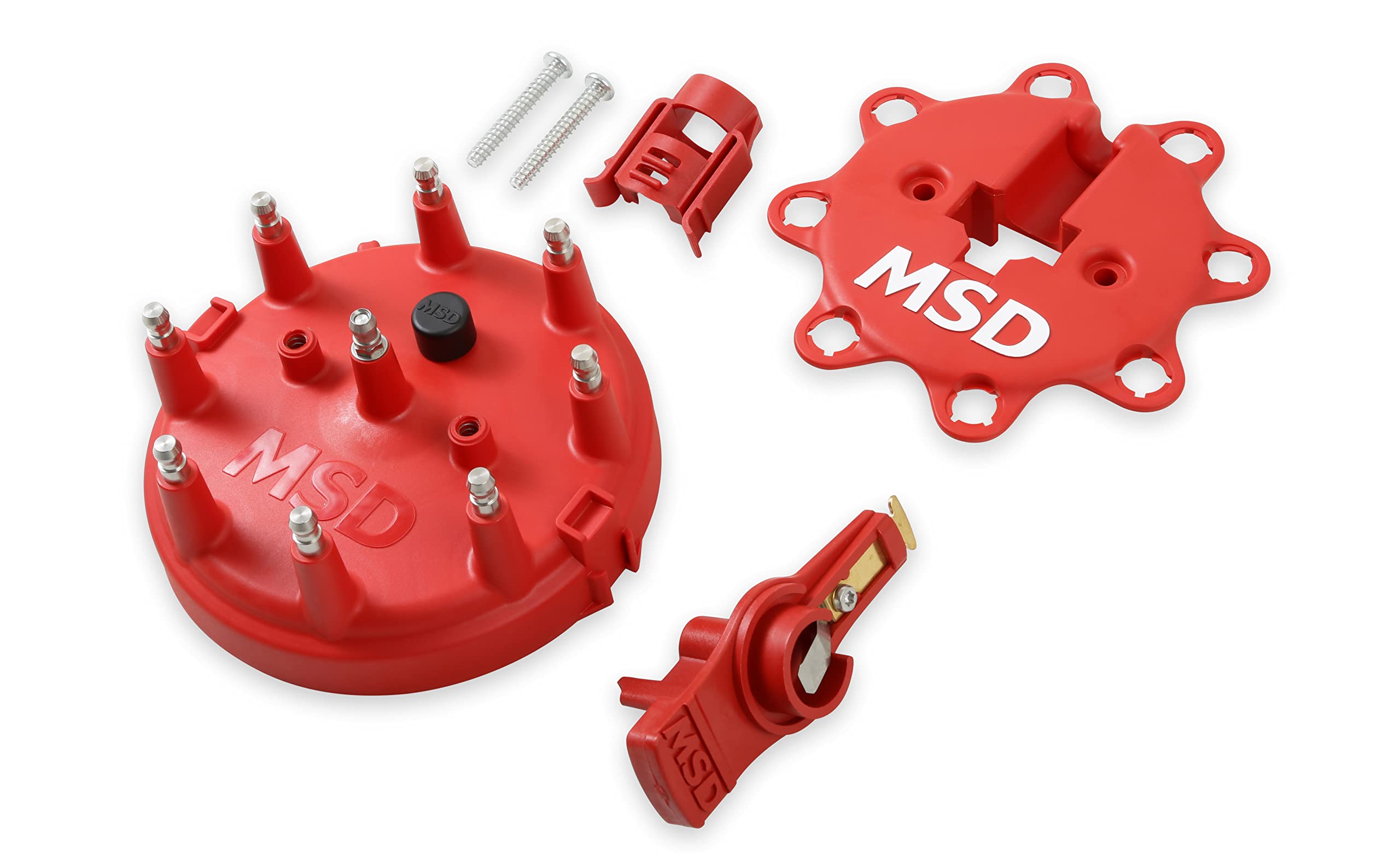 MSD distributor cap front view showing terminals and improved spark routing benefit