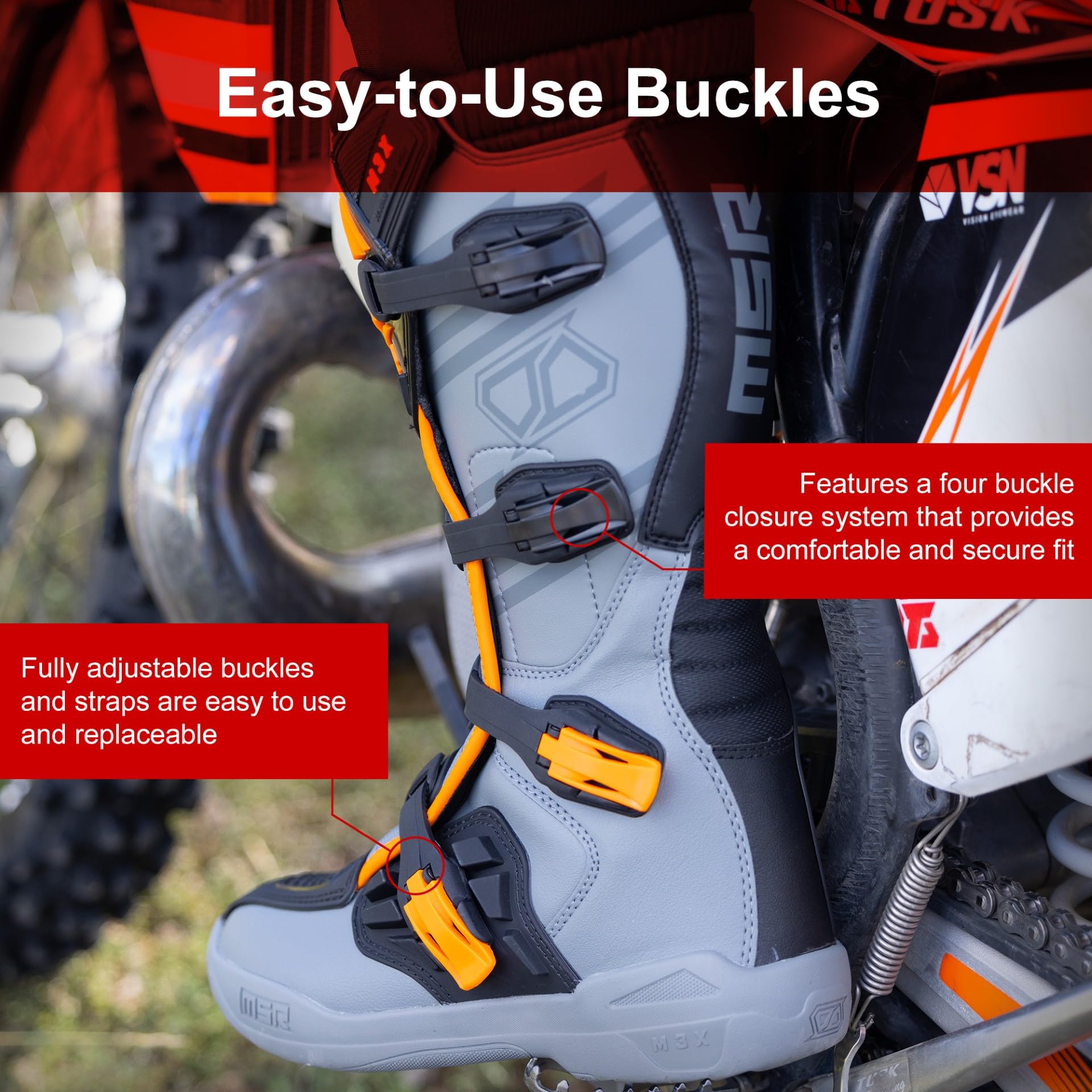 MSR M3X close-up of elastic gaiter blocking debris for cleaner rides