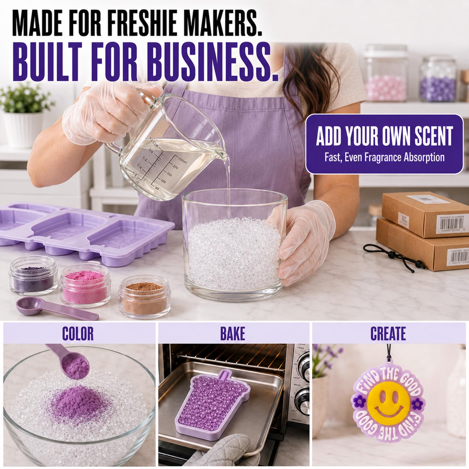 MUBYOK colored and scented sample freshies showing finished professional look