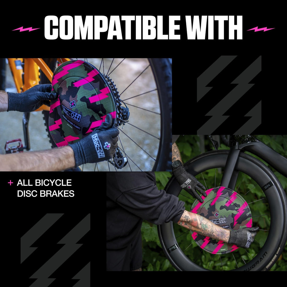 Muc-Off cover fitted on bike caliper protecting rotor during service