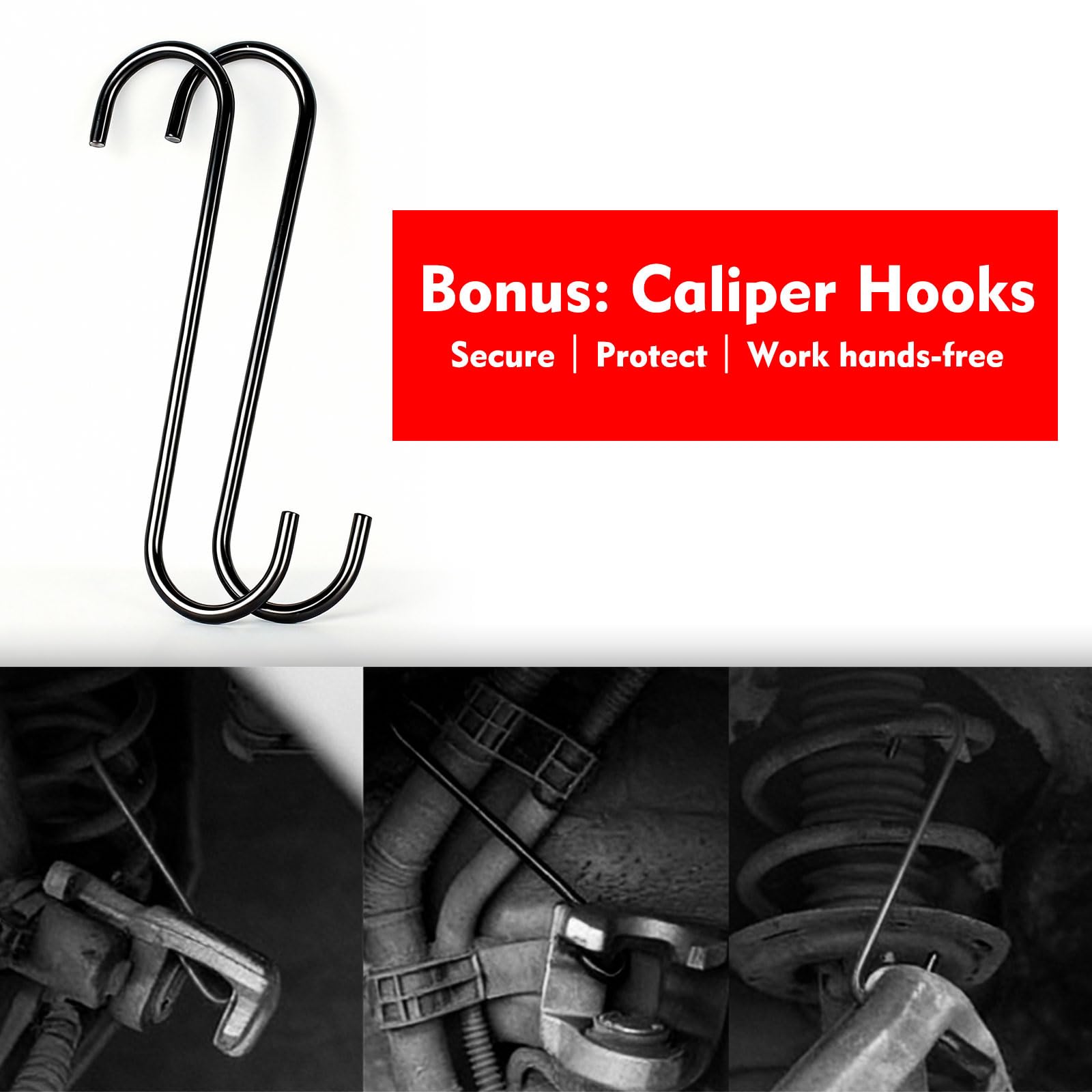 Mumicol hanging hooks with magnets illustrating safe caliper support and hose protection benefit