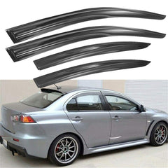 munirater visor front view installed on Mitsubishi Lancer showing sleek protection and improved airflow