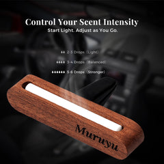 Muruyu installed on a horizontal car vent demonstrating steady scent distribution while driving